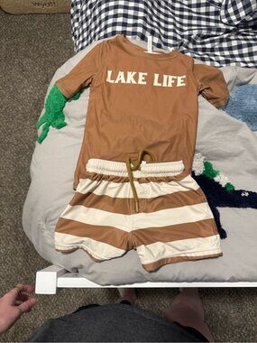Baby Sprouts Brown and Cream 'Lake Life' Kids Rash Guard Set